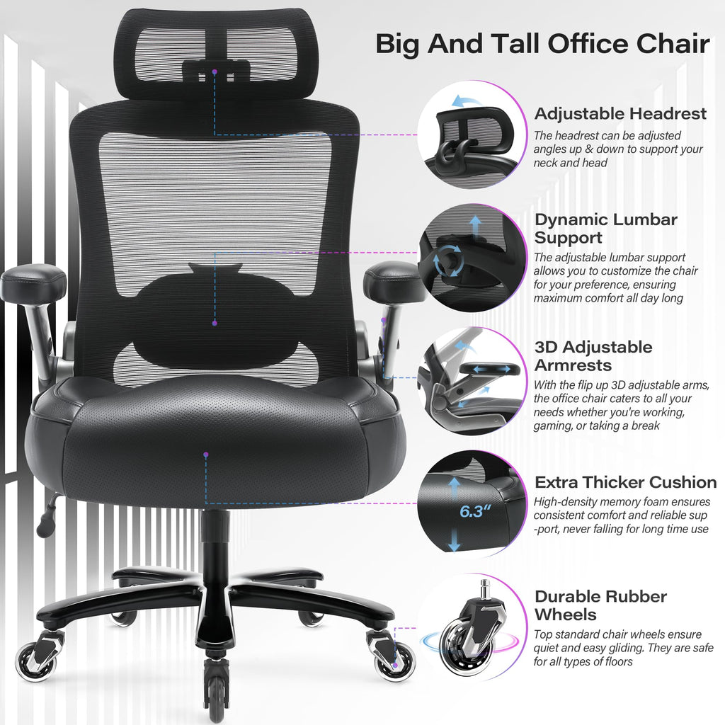 Big and Tall Office Chair 600lbs, Heavy Duty Executive Computer Desk Chair