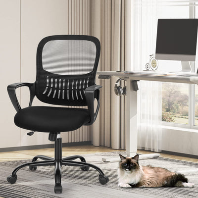 Home Office Managerial Executive Chair with Ergonomic Design, Mid-Back Mesh Swivel, Comfortable Lumbar Support, Comfy Arms for Bedroom,Study,Student, Black