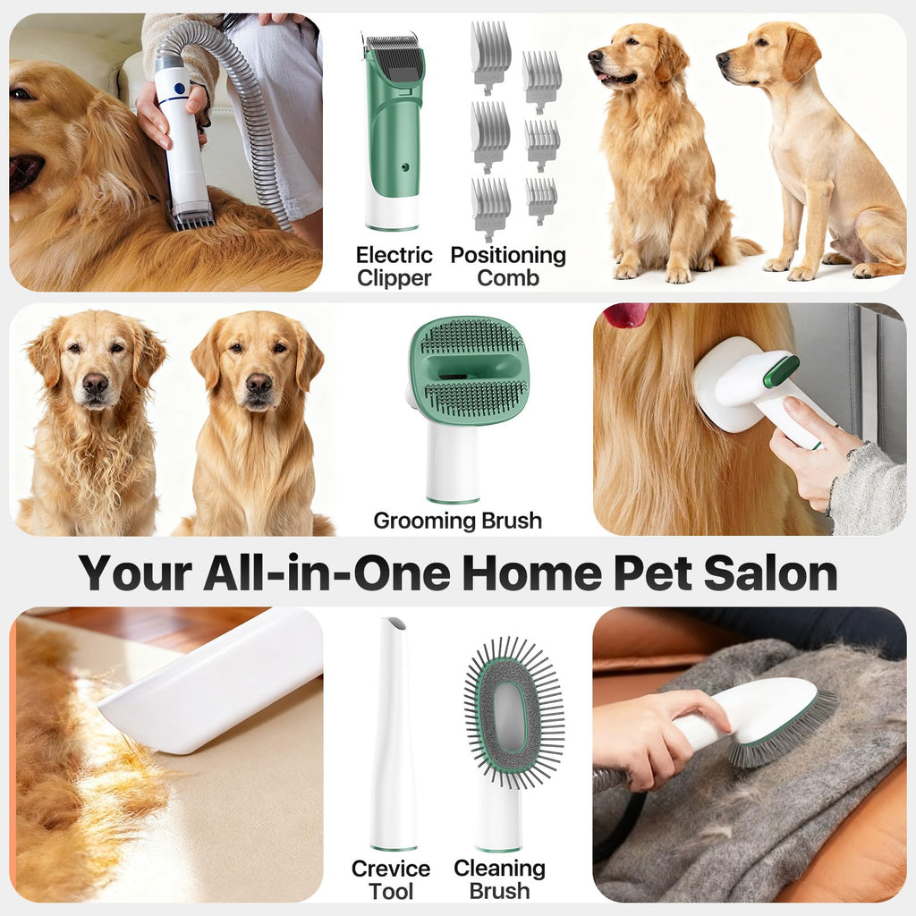 Dog Grooming Kit with Vacuum, 15000Pa Pet Hair Clipper and Shedding Brush, 50dB Low Noise, 2L Capacity, White