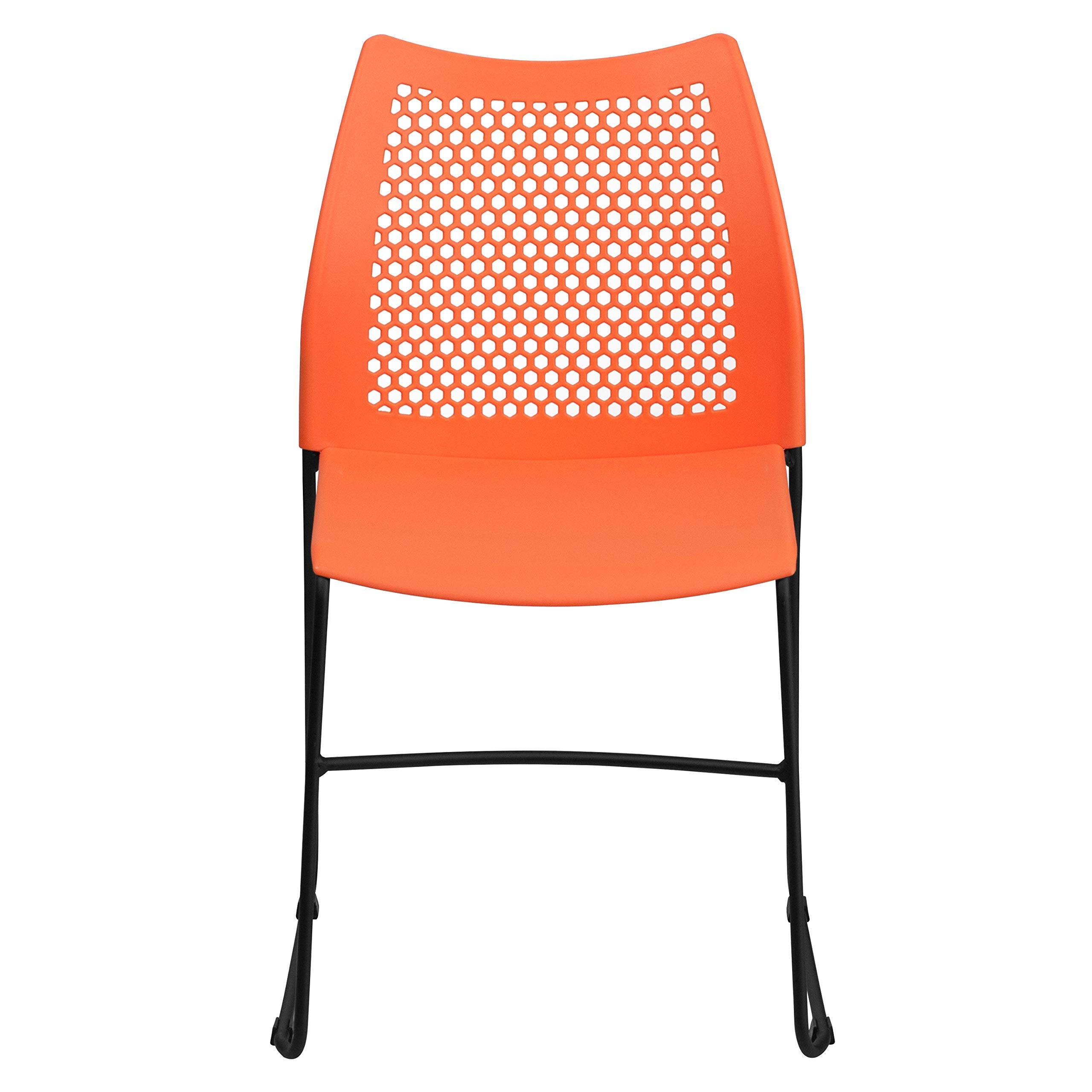 Set of 5 Orange, Hercules Series Contoured Lobby Chairs with Air-Vent Honeycomb Backs, Ergonomic Stacking Chairs for Offices