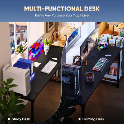 63 Inch Computer Desk Writing Gaming Study Work Large Desks for Bedroom Home Office with Metal Frame Simple Modern PC Compact Table Workstation, Wood Black