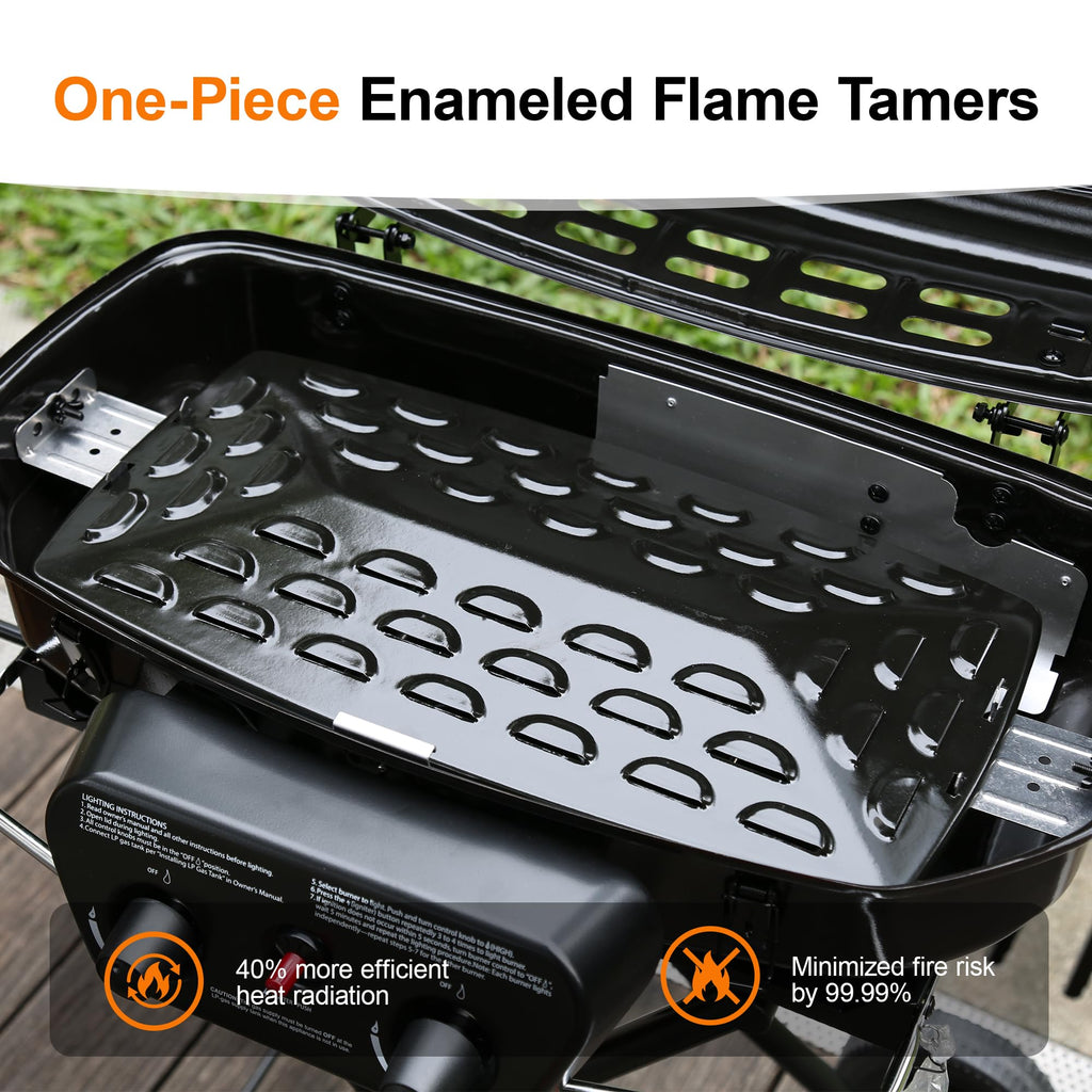 Portable Propane Gas Grill with Folding Cart and Push-Button Ignition, Standup Design for Camping, Tailgating, Backyard BBQ, Patio, Outdoor Cooking (Black)