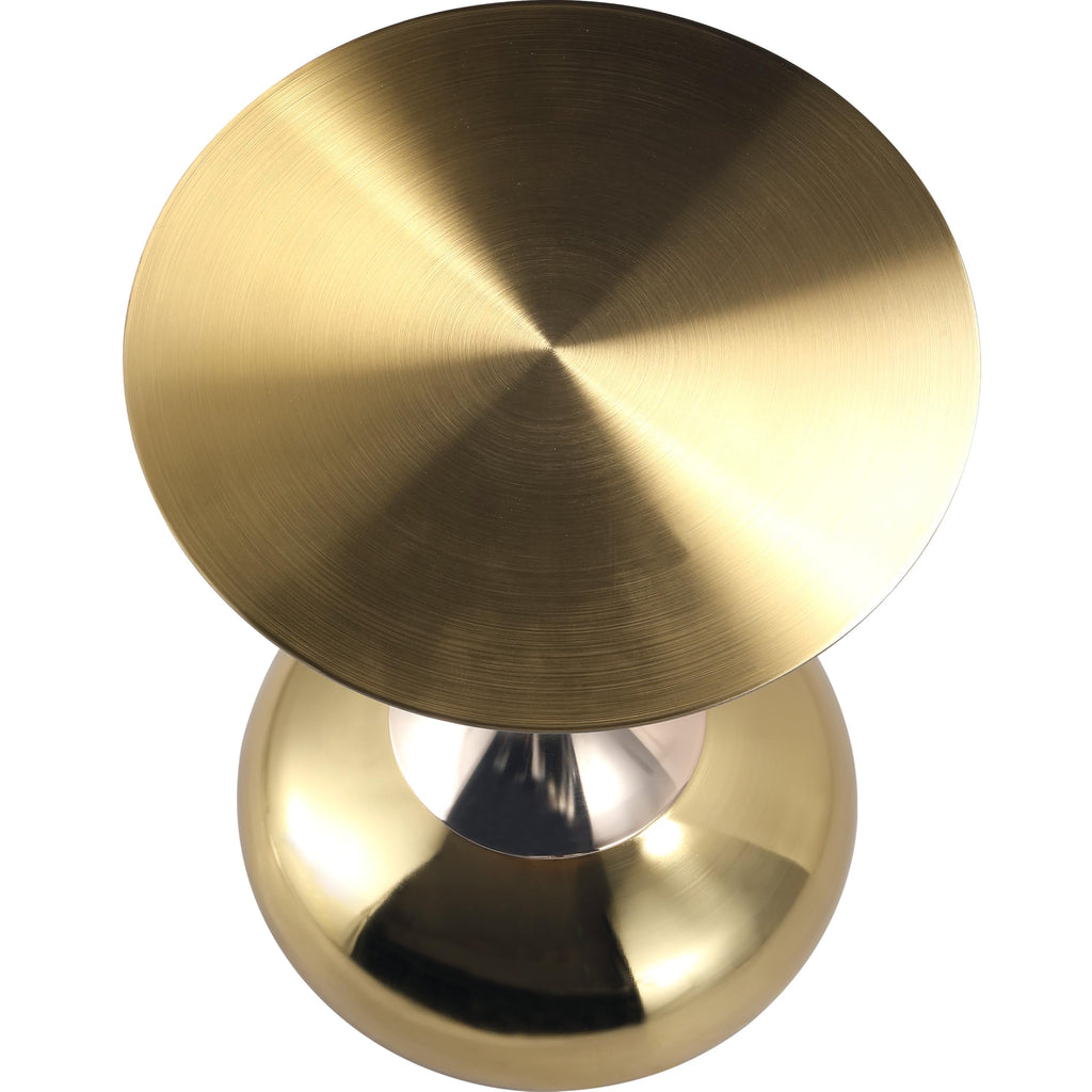 Modern Round Side Table with Gold Stainless Steel Top, Gold Pedestal Stem & Glossy Base, Accent End Table for Living Room, Bedroom, or Small Spaces, 17.7" × 21.6", Shiny Gold