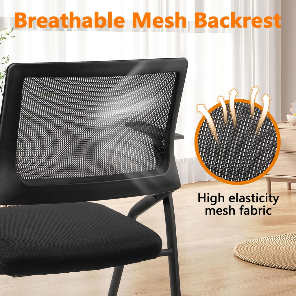 Black (10pk), Stackable & Foldable Office Chairs with Ergonomic Lumbar Support and Thickened Seat Cushion, Folding Mesh Fabric Reception Guest Chair for School Church Lobby Conference Room,