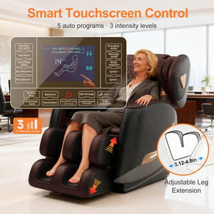 Upgraded Massage Chair Full Body, Zero Gravity Recliner with Heat, 10 Fix Points, Bluetooth, Touch Screen, Footrest, Shiatsu Massage Chair for Parents, Seniors & Easy Assembly - Brown