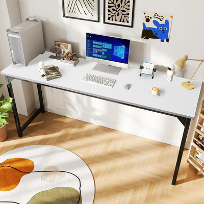 63 Inch Computer Desk for Home Office, Modern Study Work Table Simple Style for Bedroom, Large Writing Desks with Triangular Reinforcement, Wood White