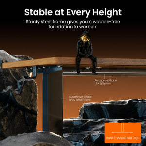 Height Adjustable Electric Standing Desk, 48 x 24 Inches Sit Stand up Desk, Memory Computer Home Office Desk, Vintage Brown
