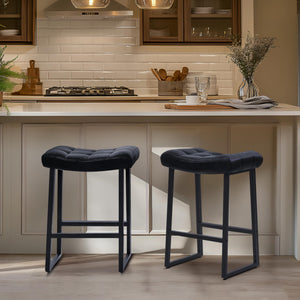 Black Bar Stools Set of 3 for Kitchen Island Counter Height Stools Modern Backless Barstools with Upholstered Faux Leather Saddle Seat and Metal Frame Industrial Bar Chairs, 24 inch