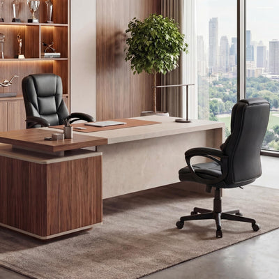 Office Executive Chair High Back Adjustable Managerial Home Desk Chair, Swivel Computer PU Leather Chair with Lumbar Support