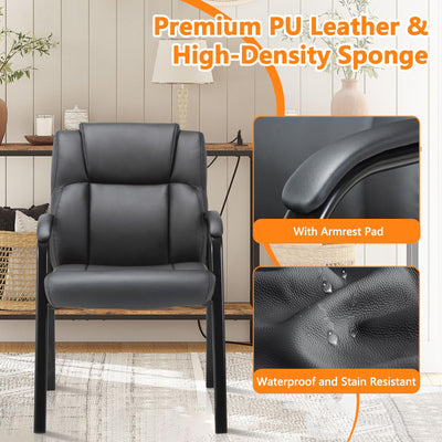 2 Pack, Leather Guest Chair with Padded Arm Rest for Reception Meeting Conference and Waiting Room Side Office Home Black