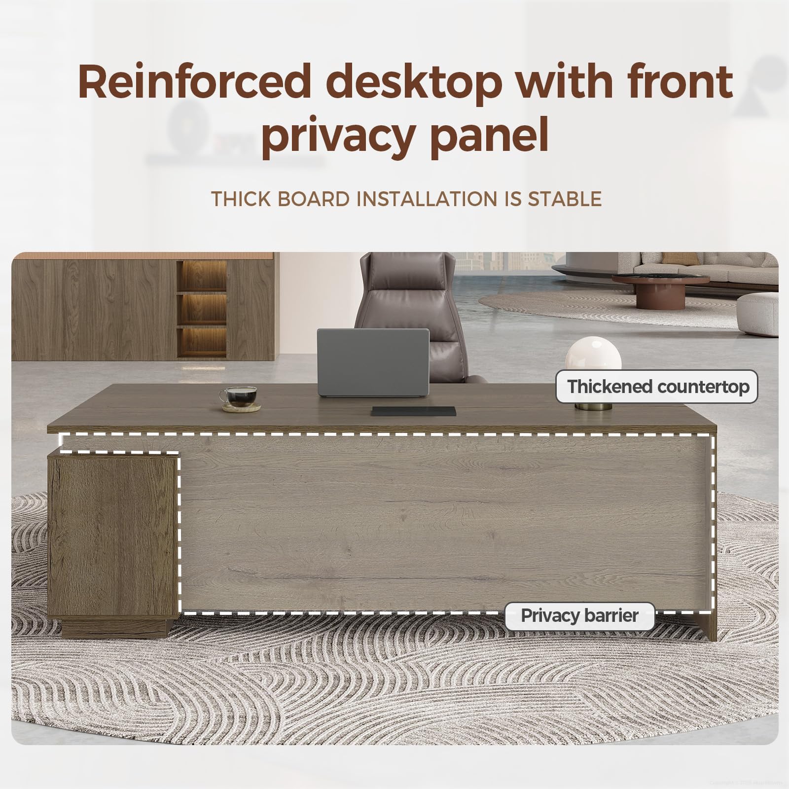 L-Shaped Executive Workstation with Lockable Drawers, 63” Large Office Furniture with Storage Cabinet & Cable Management, Reversible Home Office Setup (Walnut, 63”×32”×30”)