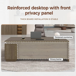 L-Shaped Executive Workstation with Lockable Drawers, 63” Large Office Furniture with Storage Cabinet & Cable Management, Reversible Home Office Setup (Walnut, 63”×32”×30”)