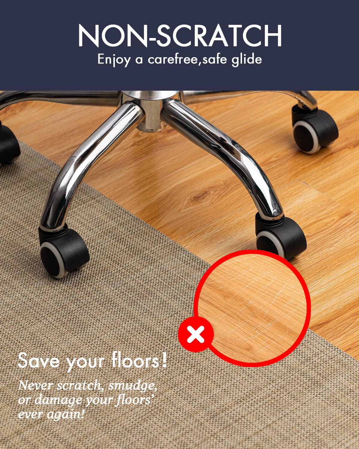 Office Chair Mat for Hardwood Floor Under Desk Computer Rolling Chair Mat for Wood/Tile Floor Non-Slip Heavy Duty Desk Rug PVC Plastic Hard Floor Protector 36