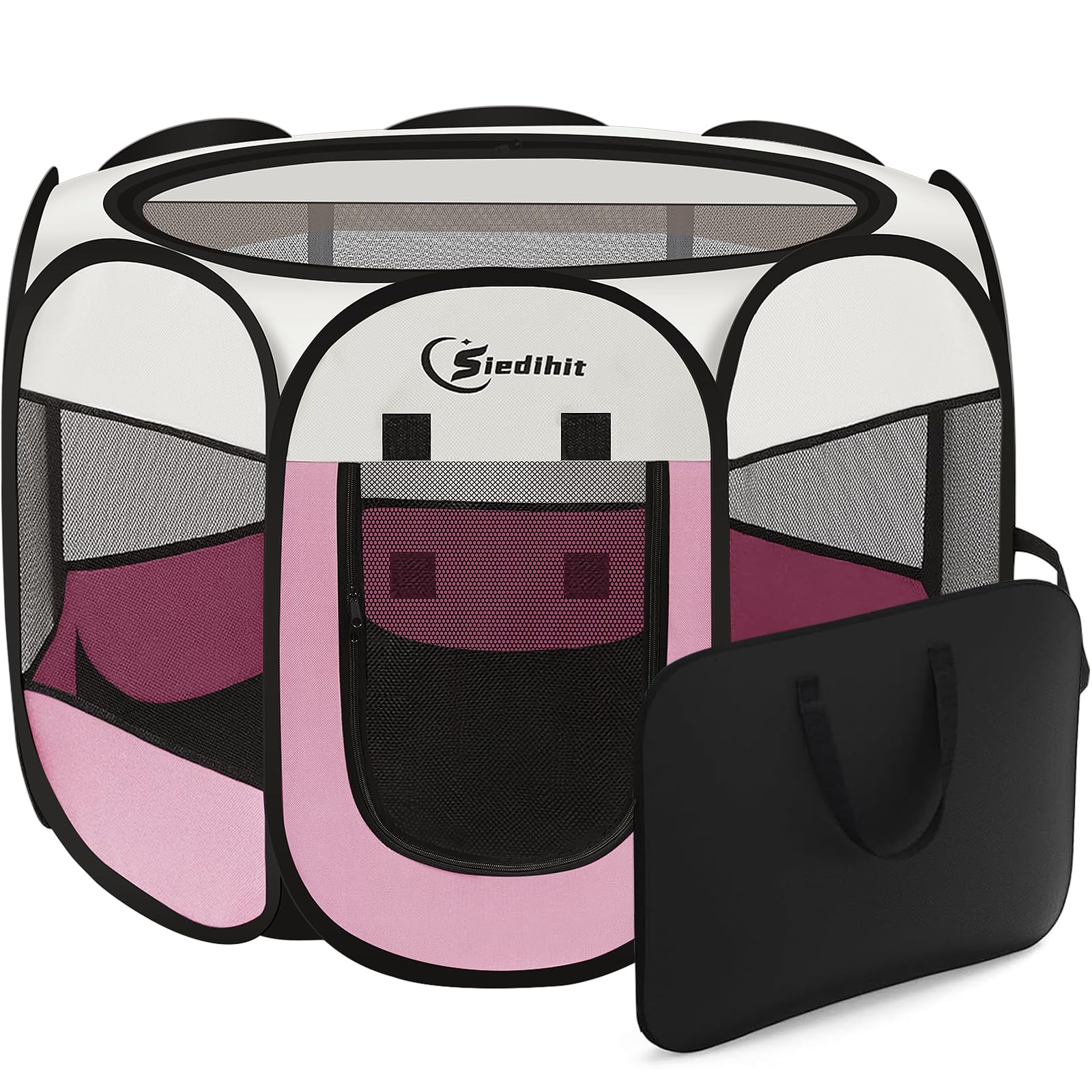 Pink Puppy Playpen for Middle Dog Cat, Dog Tent Crates Cage Indoor/Outdoor, Portable Pop Up Dog Kennel with Carrying Bag for Rabbits, (Pink, Medium)