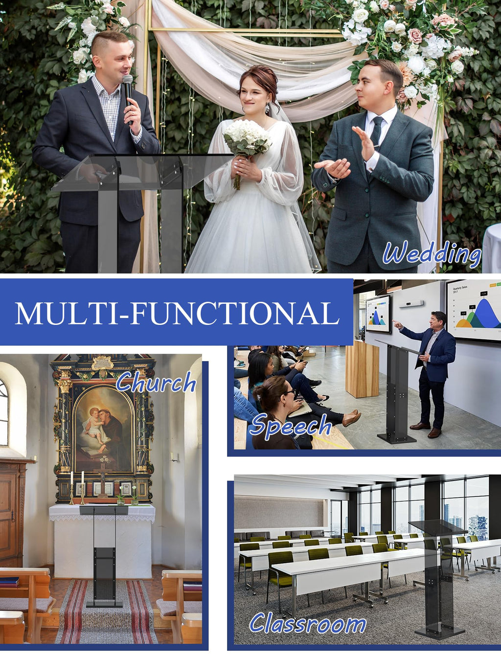 Podium Stand with Storage Shelf, 45.5" Modern Black Lectern with Reading Platform for Classroom, Weddings, Conference, Concert, Professional Presentation Podiums