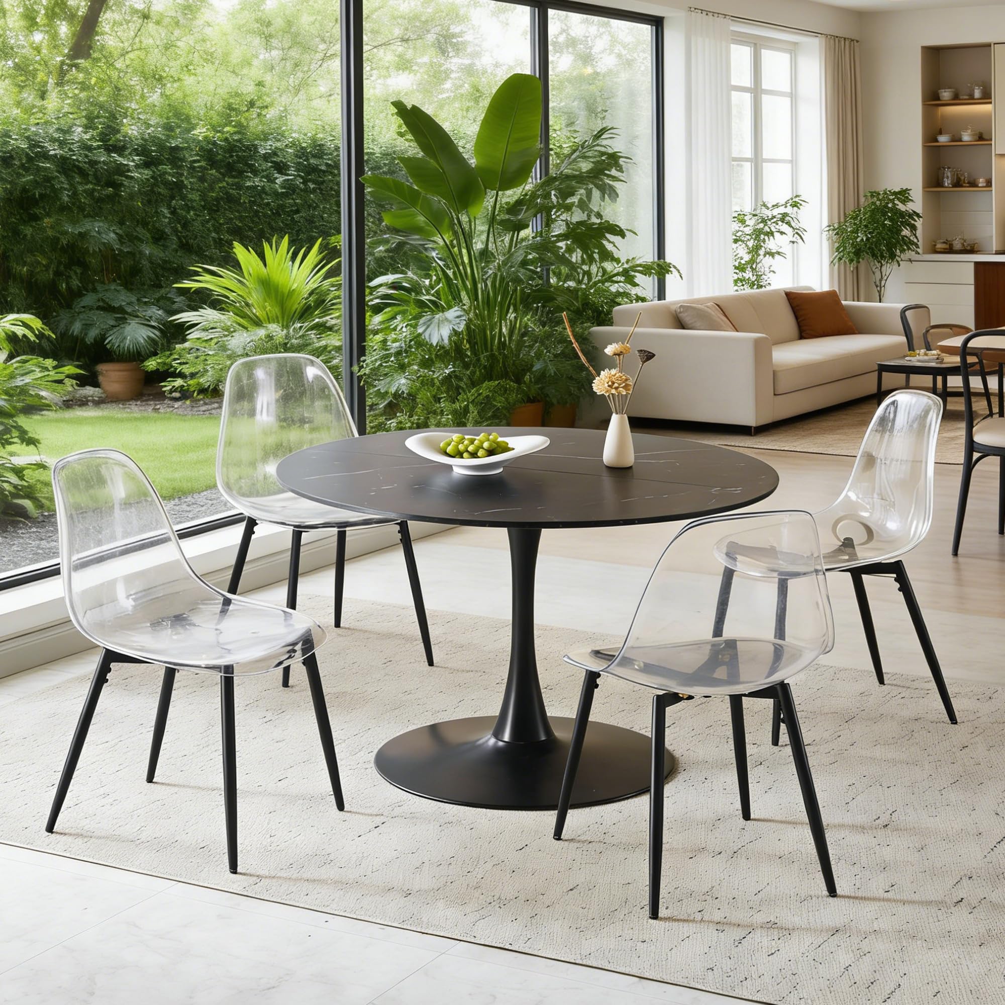 42" Tulip Table for 4-6 Persons Modern Round Dining Table, Mid-Century Modern Black Marble Small Kitchen Table with MDF Wooden Top, Leisure Coffee Table for Living Room, Dining Room, Office