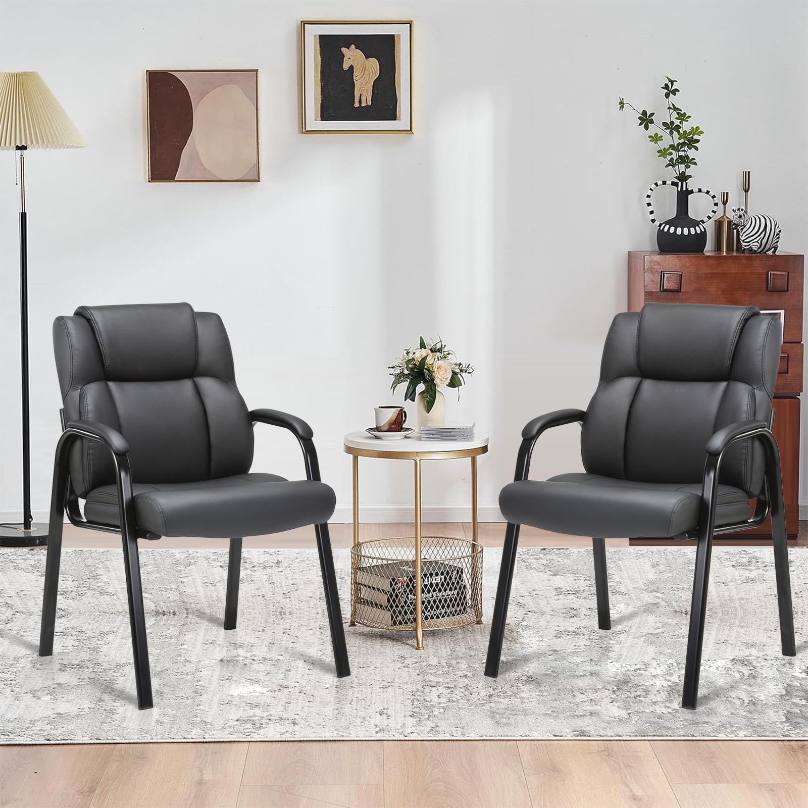 8 Pack, Leather Guest Chair with Padded Arm Rest for Reception Meeting Conference and Waiting Room Side Office Home Black