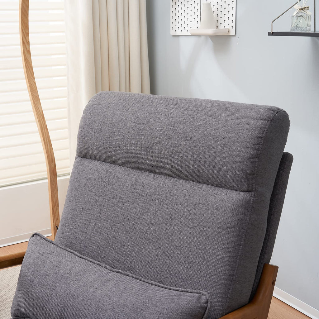 High Back Linen Dark Grey Mid Century Modern Accent Chair, Soild Wood Padding Lounge Armchairs Side Sitting Chairs for Living Room, Bedroom, Guest Room