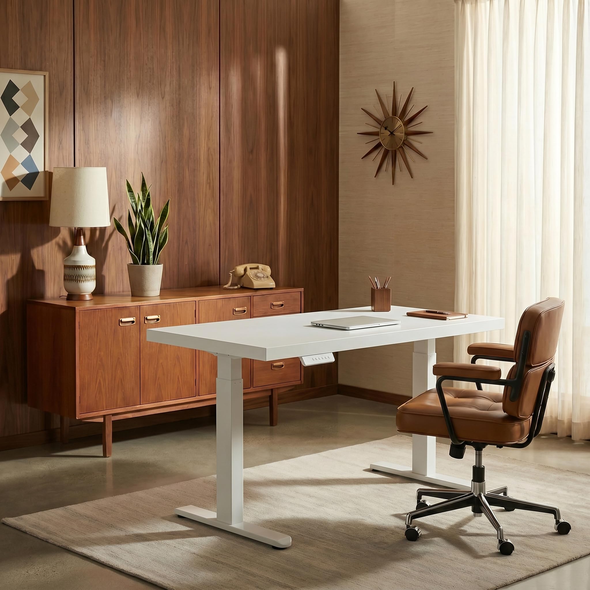 Electric Standing Desk, 48 Inch Adjustable Height Sit Stand Up Desk with 1.18" Thickness Whole-Piece Desktop, Computer Office Desk for Home Office, White