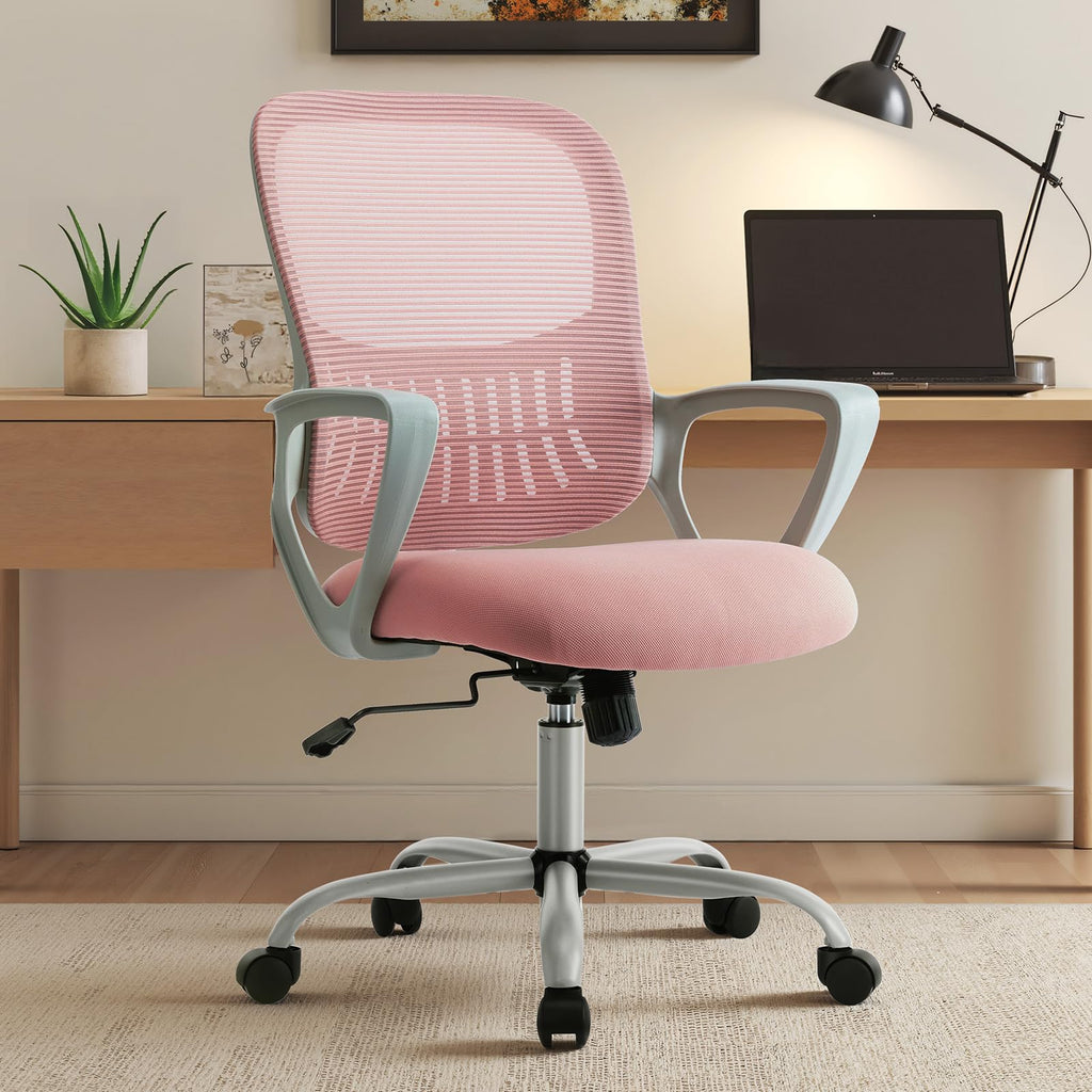 Home Office Managerial Executive Chair with Ergonomic Design, Mid-Back Mesh Swivel, Comfortable Lumbar Support, Comfy Arms for Bedroom,Study,Student