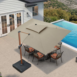 10' X 13' Patio Large Cantilever Umbrella Outdoor Square Wood Umbrellas Offset Umbrella Heavy Duty Sun Umbrellas for Garden Deck Pool, Heather Taupe