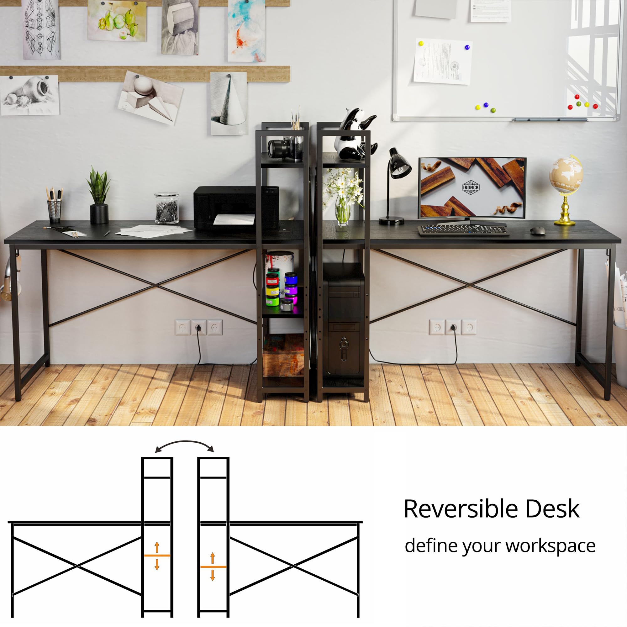 Computer Desk 47" with Power Outlet and Storage Shelves, Study Writing Table with USB Ports Charging Station, PC Desk Workstation for Home Office, Black
