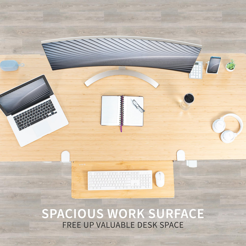 Large Clamp-on Computer Keyboard and Mouse Under Desk Slider Tray, 27 x 11 inch Pull Out Platform Drawer, Bamboo, MOUNT-KB05O