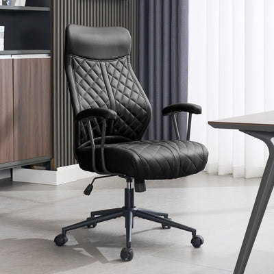 Modern Leather Office Chair, High Back Conference Room Chairs Mid-Century Reclining Office Chairs with Removable Pillow, Padded Executive Office Chair for Home, Office.