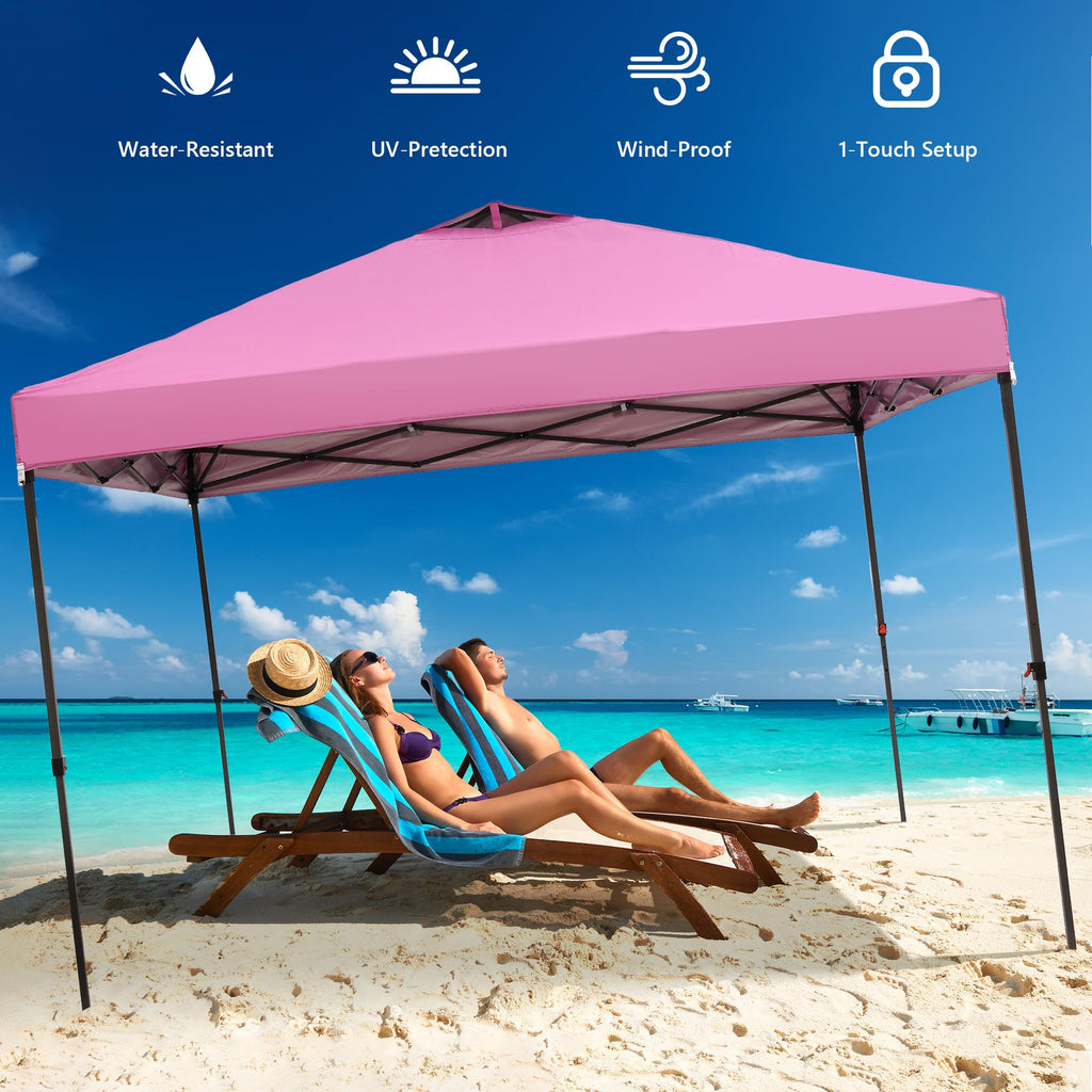 12x12 Pop Up Canopy Tent with 4 Sidewalls, Easy Set up with One Push Lift Gazebo with Wheel Bag and4 Sandbags,Carpas for Events, Parties,Camping, Pink.