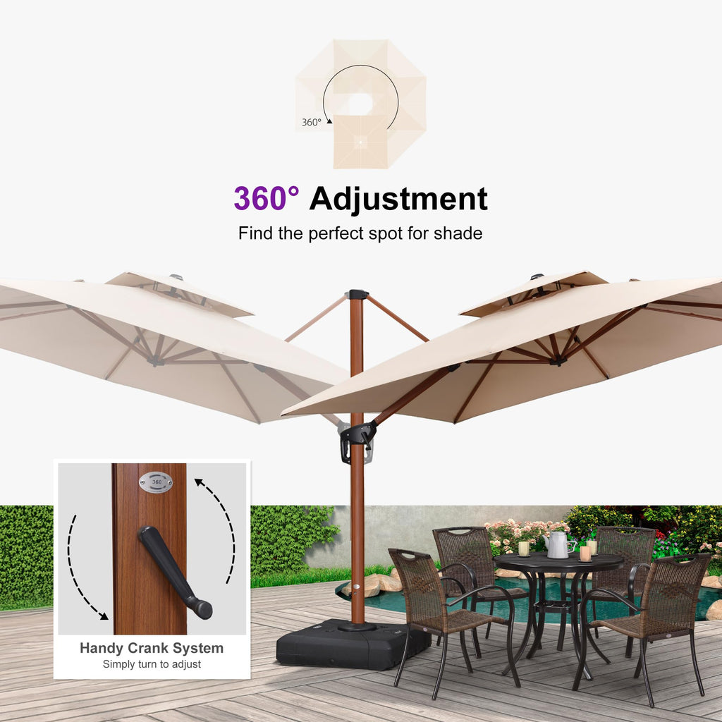 11' X 11' Patio Umbrella Cantilever Outdoor Umbrellas Square Large Parasol Windproof Sunshade Heavy Duty Sun Umbrellas for Deck Pool Patio Garden, Beige