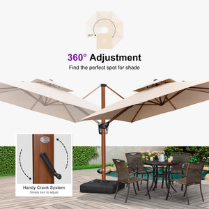 11' X 11' Patio Umbrella Cantilever Outdoor Umbrellas Square Large Parasol Windproof Sunshade Heavy Duty Sun Umbrellas for Deck Pool Patio Garden, Beige