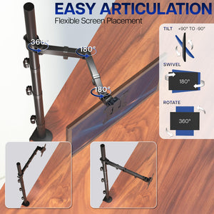 Extra Tall Single Monitor Desk Mount, 39 inch Pole VESA Stand for 13 to 32 inch Screens and up to 38 inch Ultrawides, Holds 22 lbs, Black, STAND-V011
