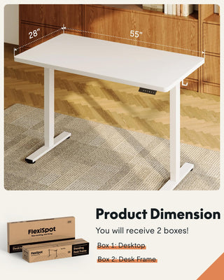EN1 One-Piece Standing Desk, Electric Adjustable with 4 Memory Presets, 176 LBS Capacity, Stable & Quiet, Seamless Desktop for Home Office & Dual Monitors, 55