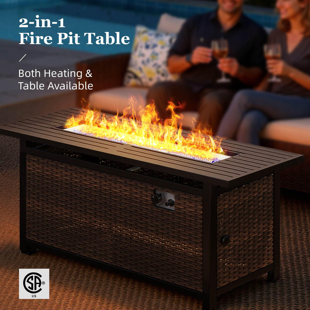 Red Patio Furniture Set, 6-Piece Outdoor Seating Conversation Sets with High Back Wicker Sofa, Swivel Chairs with 5.5" Thick Cushions, Fire Pit Table & Ottomans for Deck Yard Garden