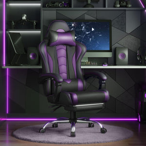 Gaming Chair, Video Game Chair with Massage Lumbar Support and Footrest Height Adjustable Ergonomic Computer Chair with Swivel Seat and Headrest Black/Purple