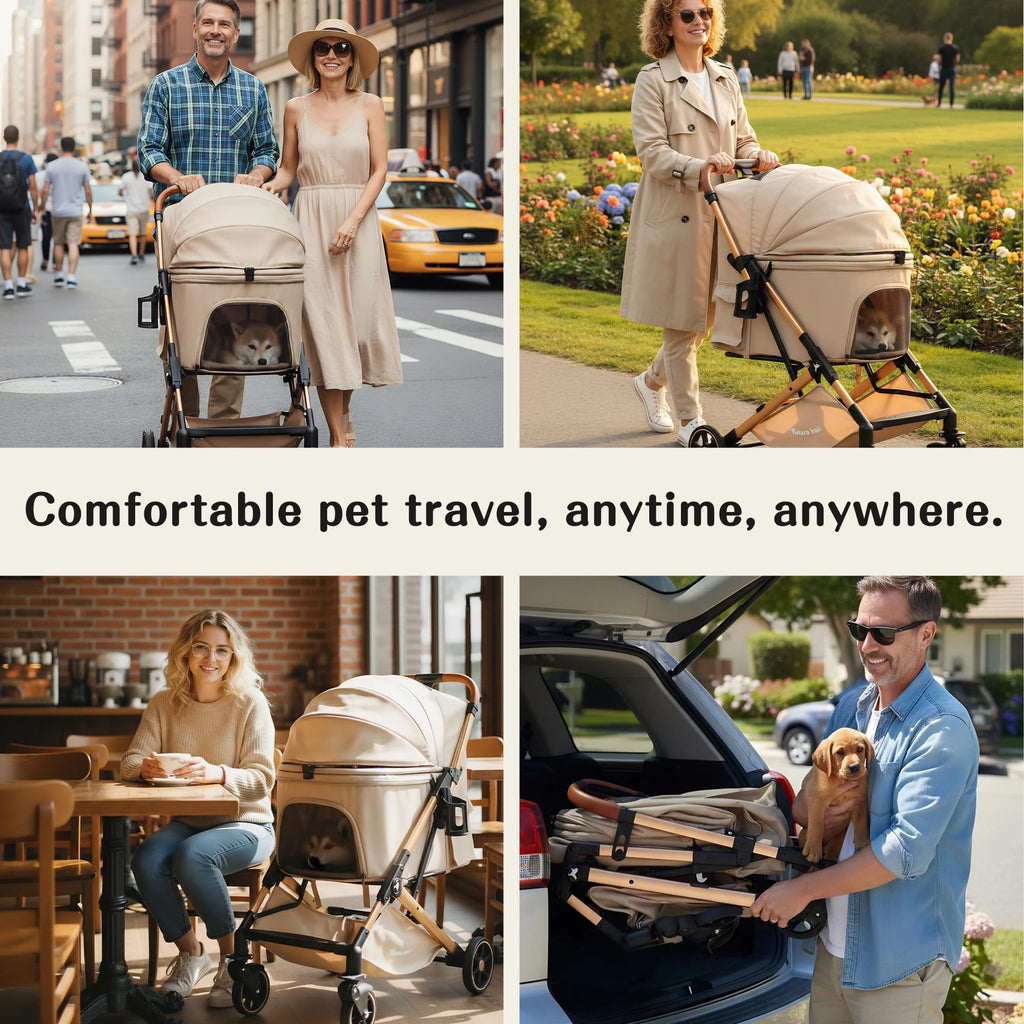 Pet Stroller with One-Click Folding & Storage Basket, for Small and Medium Dogs Up to 44lbs, Secure Zip Mesh Entry, Breathable & Washable for Cats