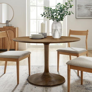 48 Inch Round Wood Dining Table in Natural – Solid Mango Wood Tabletop with Pedestal Base - Mid Century Modern Dining Room Furniture - Kitchen Table for 4-6 Person