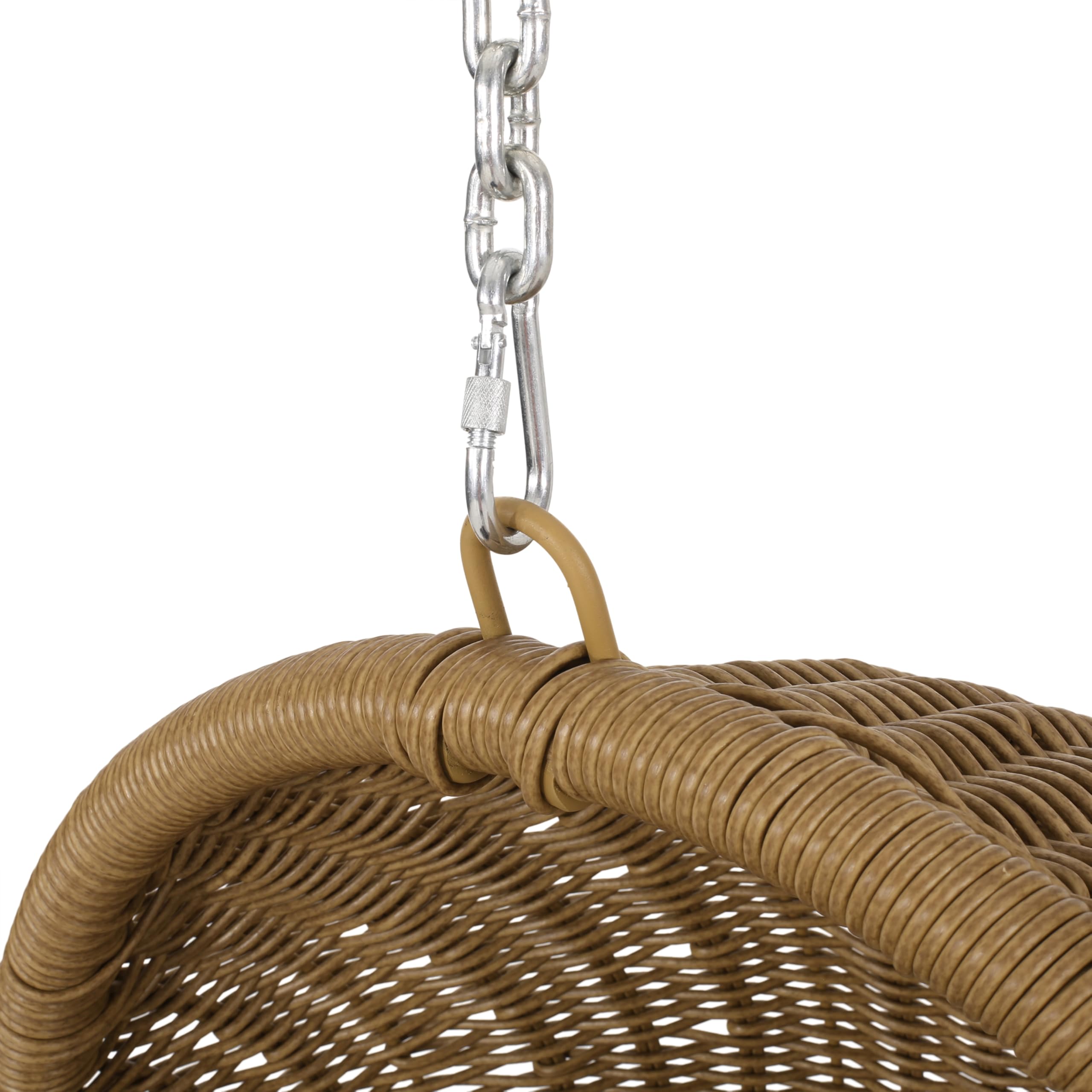 Hanging Basket Chair with Cushion, Outdoor Indoor Basket Chair, Boho Garden Rattan Lounger Porch Swing Furniture, Modern Patio Decor, Brown+Gray