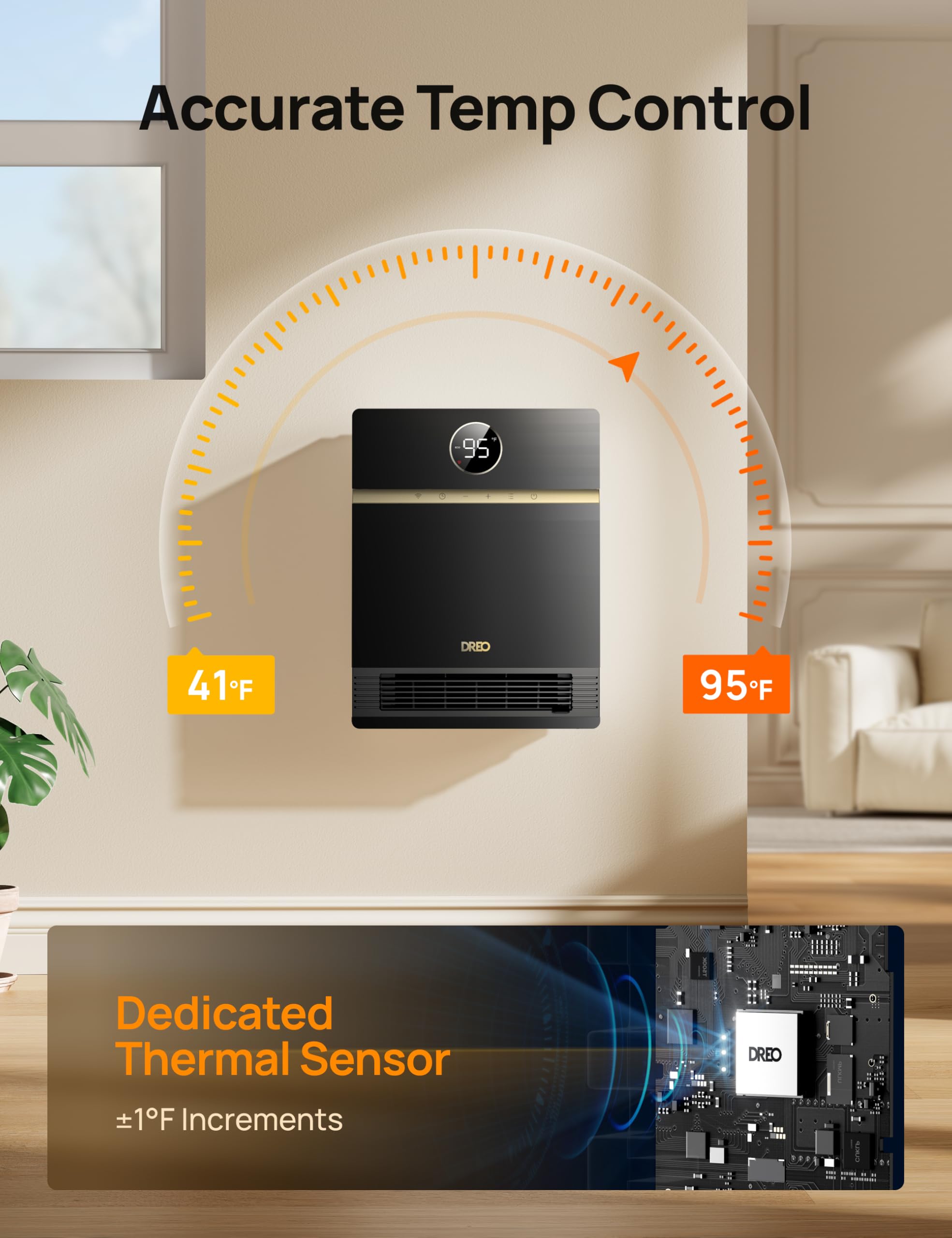 Smart Wall Heater, IP24 Electric PTC Space Heater for Indoor Use, 30° Oscillation, Adjustable Thermostat, Remote Control, Works with Alexa, 24H Timer, Easy-mounted for Bedroom, Office