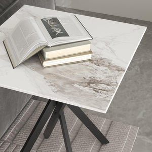 White Marble Side Coffee Table with Metal Legs, Samll Sintered Stone Square Modern End Table for Living Room Sofa Table Home Bed Office (1 Piece, 20