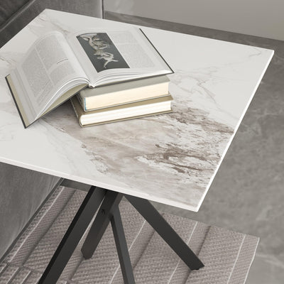 White Marble Side Coffee Table with Metal Legs, Samll Sintered Stone Square Modern End Table for Living Room Sofa Table Home Bed Office (1 Piece, 20