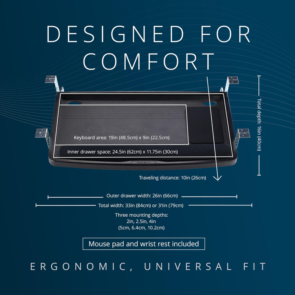 Keyboard Tray Under Desk, SmartFit Ergonomic Slide-Out Keyboard Drawer with Cable Management, Extra-Wide Height Adjustable Keyboard Holder, 24.5" x 11.75", Black K60004US