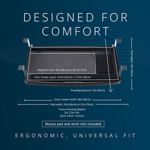 Keyboard Tray Under Desk, SmartFit Ergonomic Slide-Out Keyboard Drawer with Cable Management, Extra-Wide Height Adjustable Keyboard Holder, 24.5