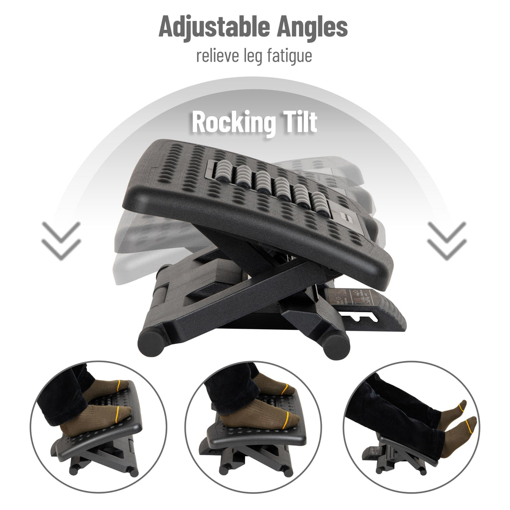 Adjustable Height Ergonomic Foot Rest with Massage Rollers, Black