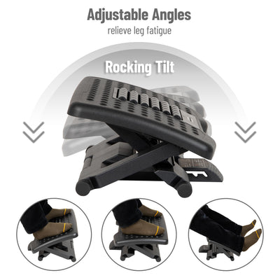 Adjustable Height Ergonomic Foot Rest with Massage Rollers, Black