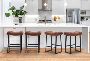 Counter Height Bar Stool for Kitchen Counter Modern Backless Barstool with Upholstered Faux Leather Seat and Metal Frame Industrial 24 inch Bar Chair, Brown