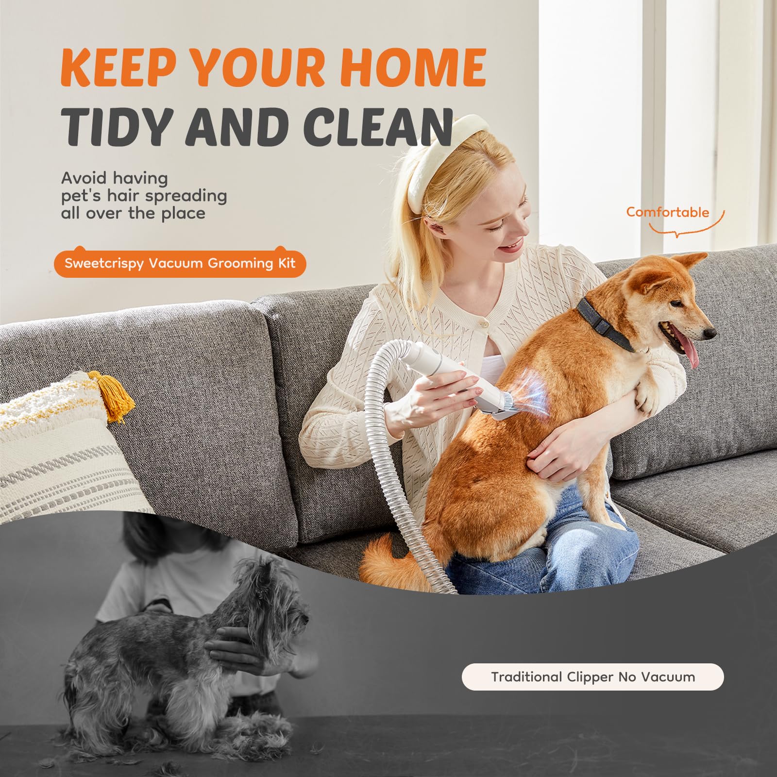 2.5L Cup Professional Pet Grooming Vacuum Kit, 3 Suction Modes and 5 Groomer Tools with Cordless Low Noise Dog Clippers for Cats,