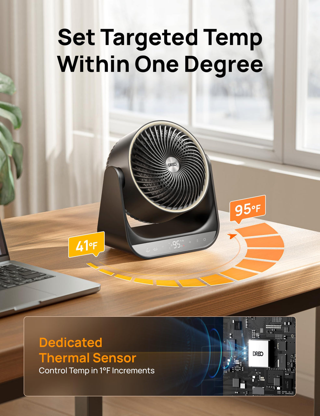 60° Vertical & 90° Horizontal 3D Oscillating Heating, 12 ft/s Long-Range Circulator, 3 Heat & 3 Fan Settings, Space Heaters for Indoor Use, Bedroom, Office, Black