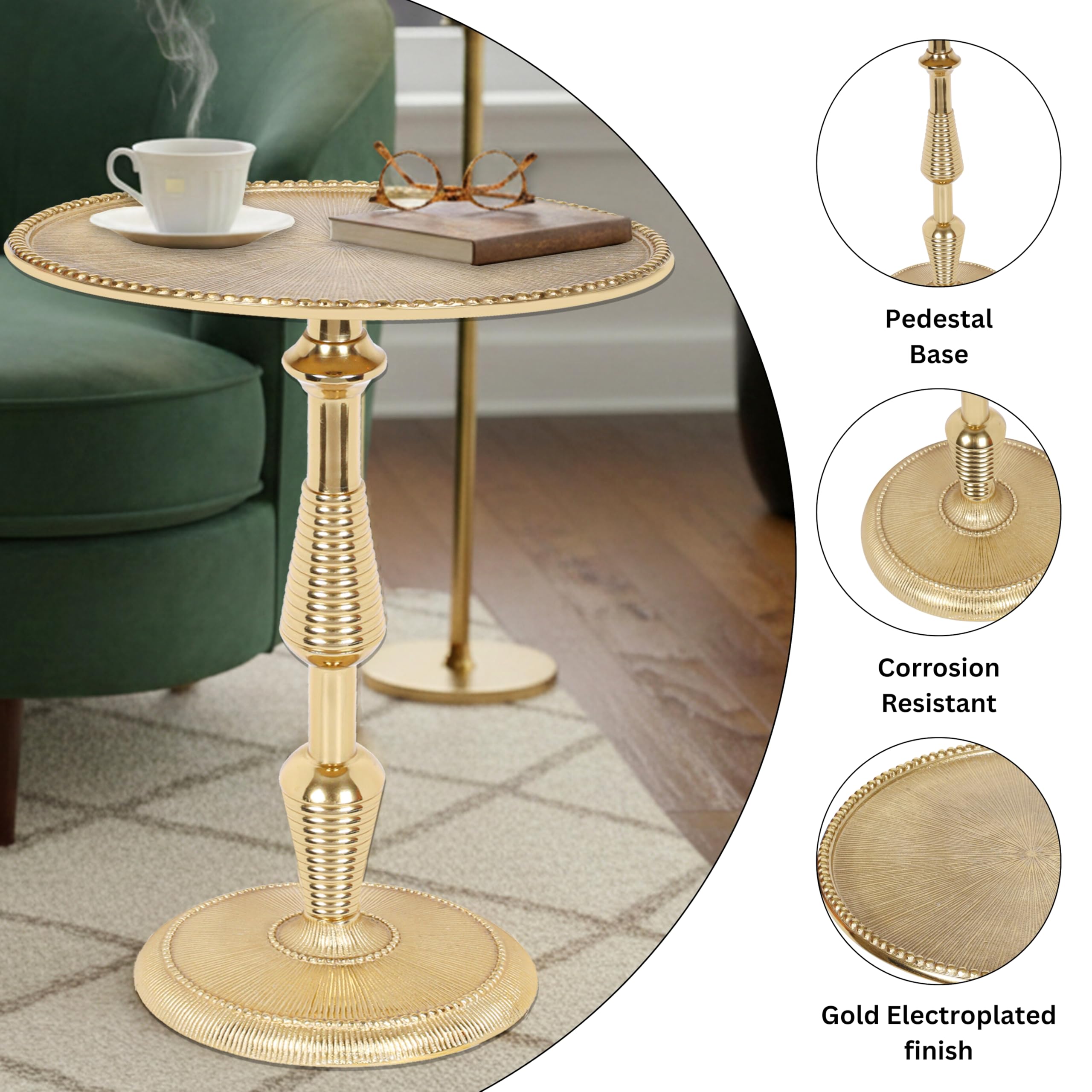 Modern Accent Table End Table for Indoor Use - Small Side Tables for Spaces Living Room, Bedroom, Entryway, Small Spaces Nightstand, Plant Stand (Gold)