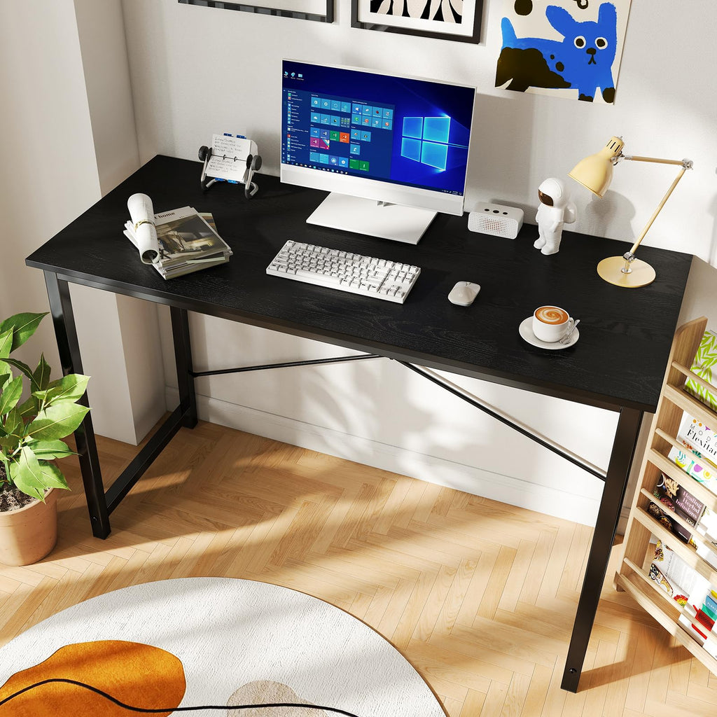 47 Inch Computer Desk for Home Office, Modern Writing Study Table Simple Modern Style for Bedroom Small Space, Large Work Desks with X-Shaped Reinforcement, Wood Brown